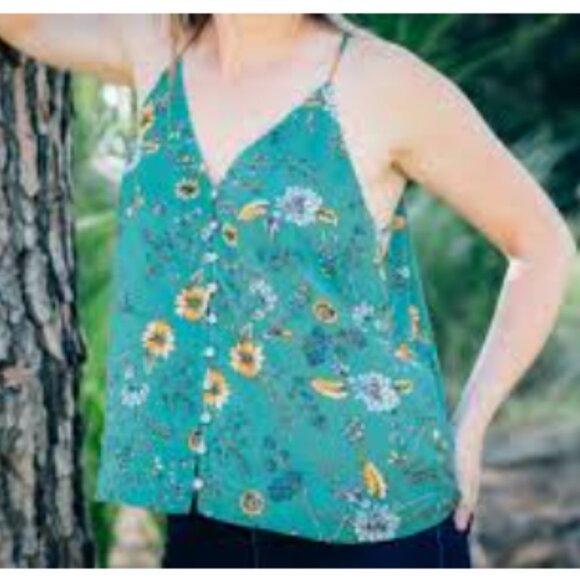 Dolan Anthropologie‎ Tank Top Women's Medium Naomi Floral Button Front Cami - Picture 2 of 12